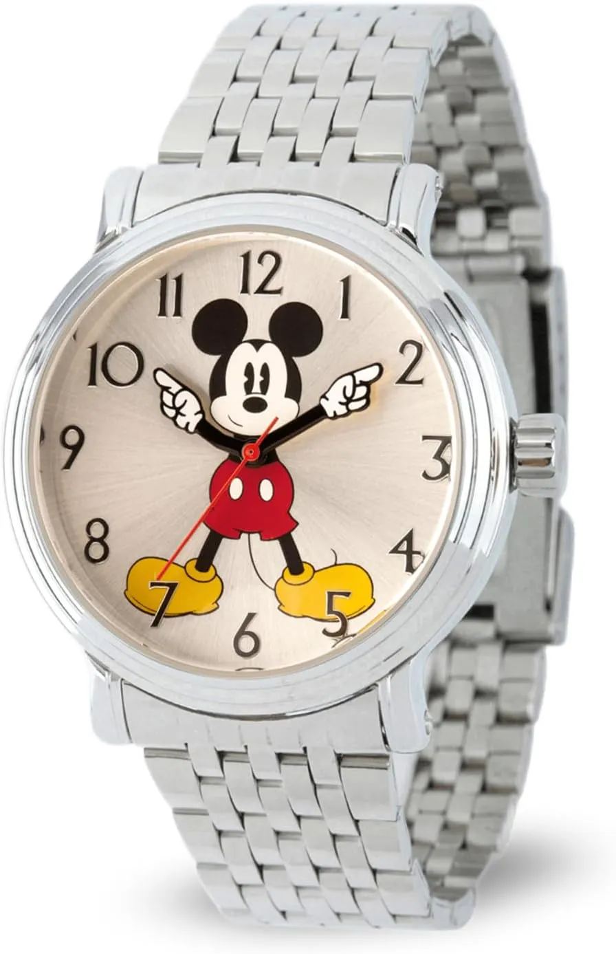 Mouse Timepiece, White Dial, Silver Case, Stainless Steel Strap DISNEY Mickey Mouse Articulating Hands Watch for Men - Stylish shoreline glean chick ecosystem Mickey Watch for Men, Watches, Classic 