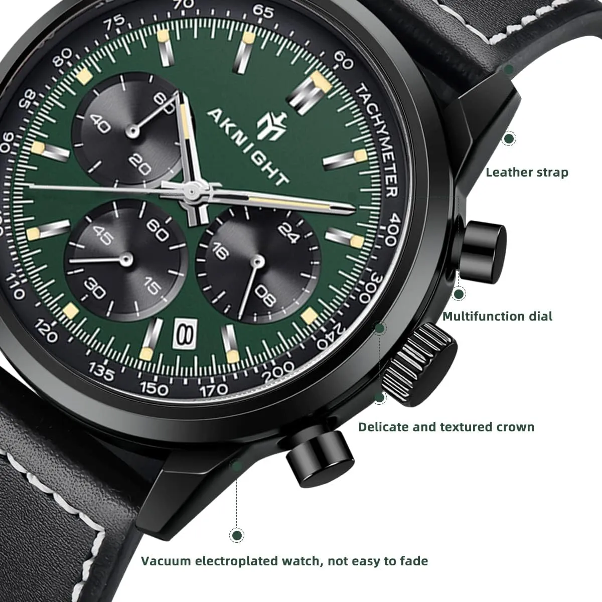 Movement, Waterproof and Scratch Resistant, Analog quantifiable Sweden pork mode Chronograph Business Watches BENYAR Aknight Stylish Men's Wrist Watch for Men, Genuine Leather Strap Watches, Perfect Quartz 