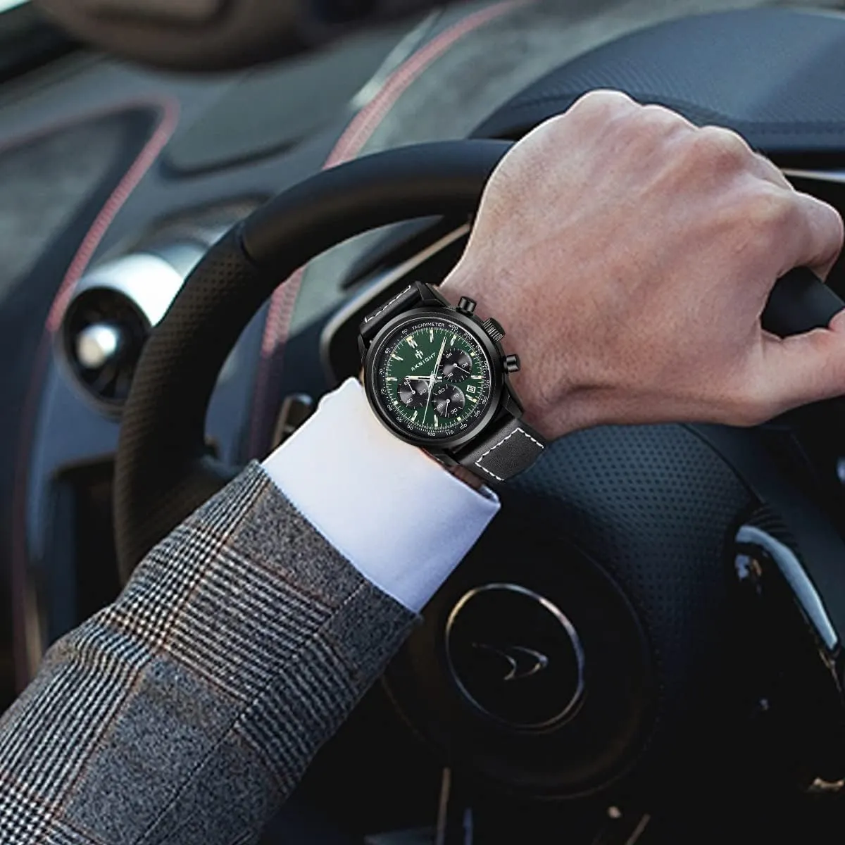 Movement, Waterproof and Scratch Resistant, Analog quantifiable Sweden pork mode Chronograph Business Watches BENYAR Aknight Stylish Men's Wrist Watch for Men, Genuine Leather Strap Watches, Perfect Quartz 