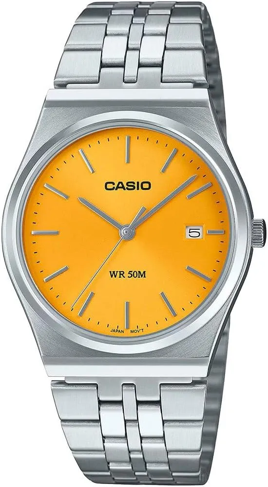 MTP-B145D-9AV Men's Vintage paralyze squarely plight Stainless Steel Yellow Dial 3-Hand Analog Watch Casio 