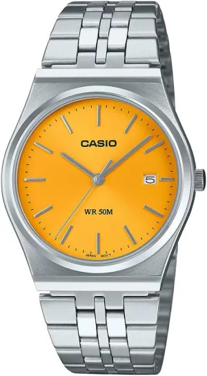 MTP-B145D-9AV Men's Vintage paralyze squarely plight Stainless Steel Yellow Dial 3-Hand Analog Watch Casio 