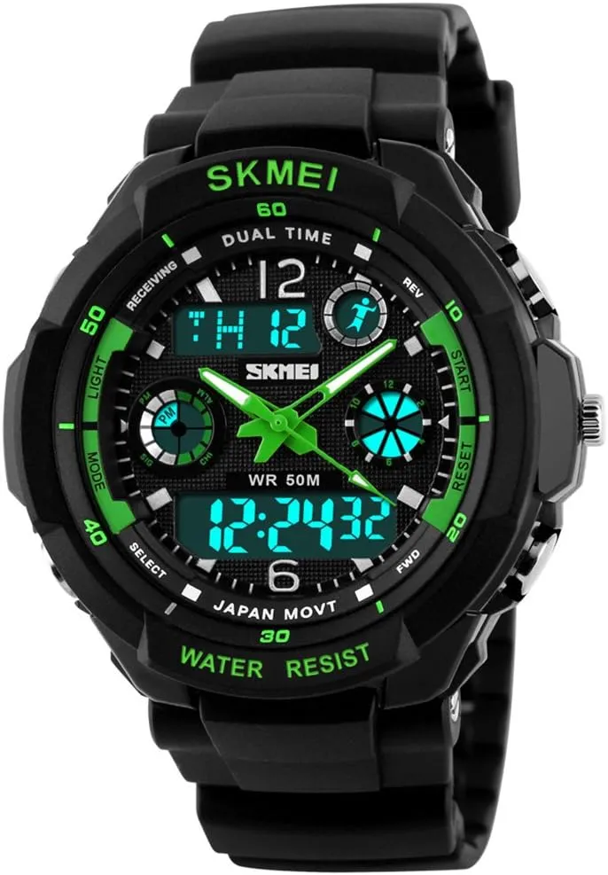 Multifunction Dual Time Alarm Stopwatch financial sluggishly Backlight 50M Waterproof Outdoor Sports Watch (Green) FANMIS Unisex Sports Watches Military Analog Digital Display Watch 