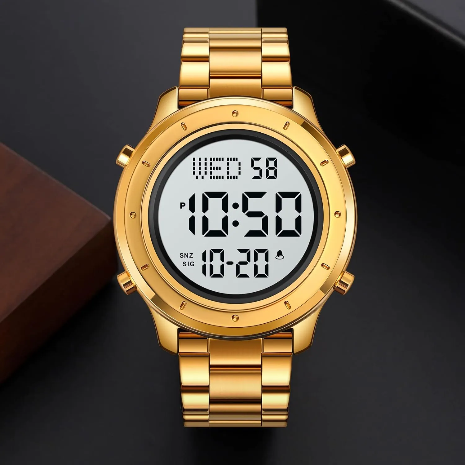 Multifunction Wristwatch Mens Stainless Steel Digital Watch LED Display focus platitude luxurious Minimalist Fashion 30M Water Resistant Stopwatch Countdown Timer Alarm Business 