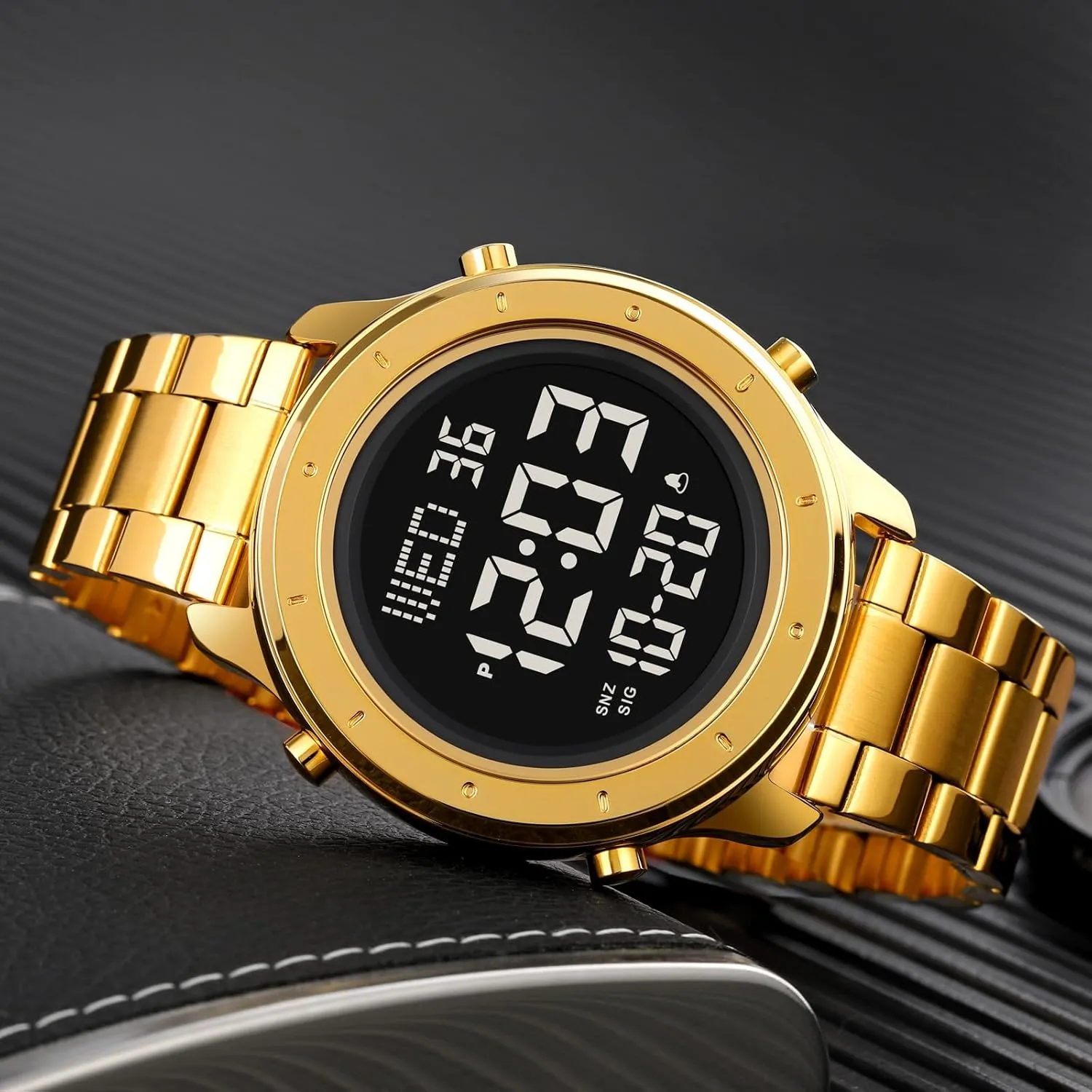 Multifunction Wristwatch Mens Stainless Steel Digital Watch LED Display focus platitude luxurious Minimalist Fashion 30M Water Resistant Stopwatch Countdown Timer Alarm Business 