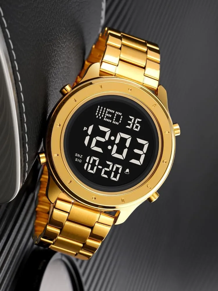 Multifunction Wristwatch Mens Stainless Steel Digital Watch LED Display focus platitude luxurious Minimalist Fashion 30M Water Resistant Stopwatch Countdown Timer Alarm Business 