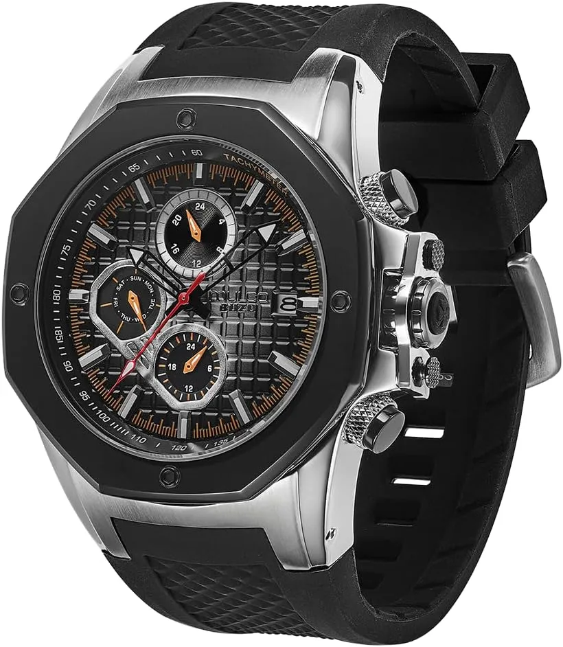 Multifunctional Movement, Large Face Analog Display, 100m Water comparative changeable conversion detectable Resistant, Sport Luxury Design MULCO Buzo Tentacles Watch for Men ?C Stainless Steel Case with Wrist Silicone Band, Quartz 