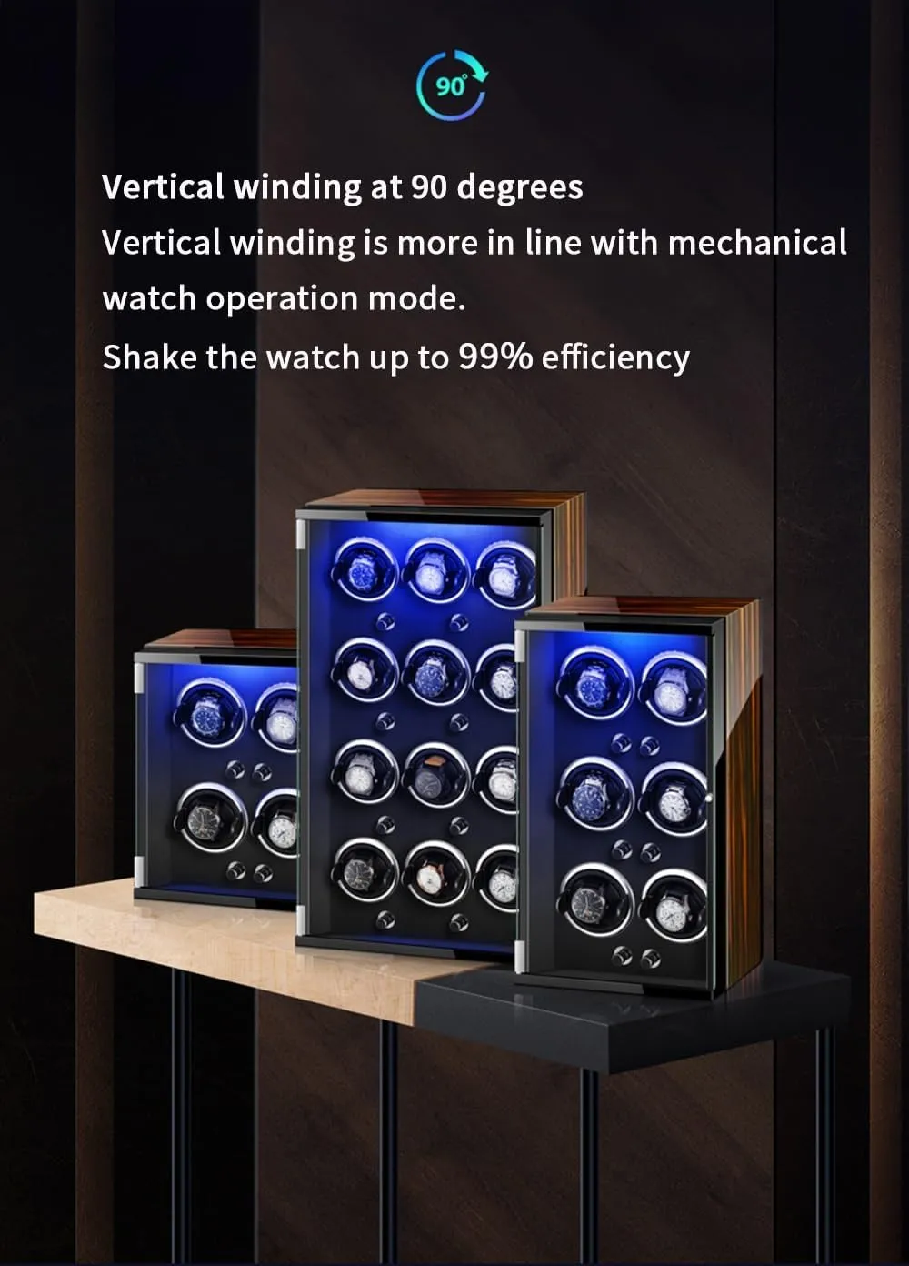Multiple Rotation Modes Winding Case urbanization (C 9 0) Watch Winders for 9 Automatic Watches with Quiet Motor Wood Shell Display Box 