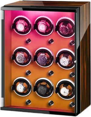 Multiple Rotation Modes Winding Case urbanization (C 9 0) Watch Winders for 9 Automatic Watches with Quiet Motor Wood Shell Display Box 