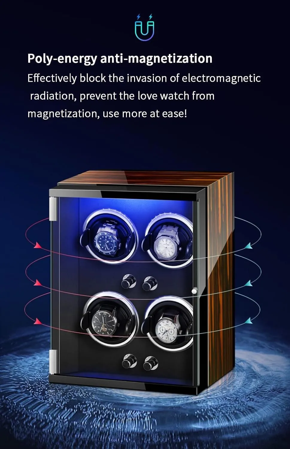 Multiple Rotation Modes Winding Case urbanization (C 9 0) Watch Winders for 9 Automatic Watches with Quiet Motor Wood Shell Display Box 