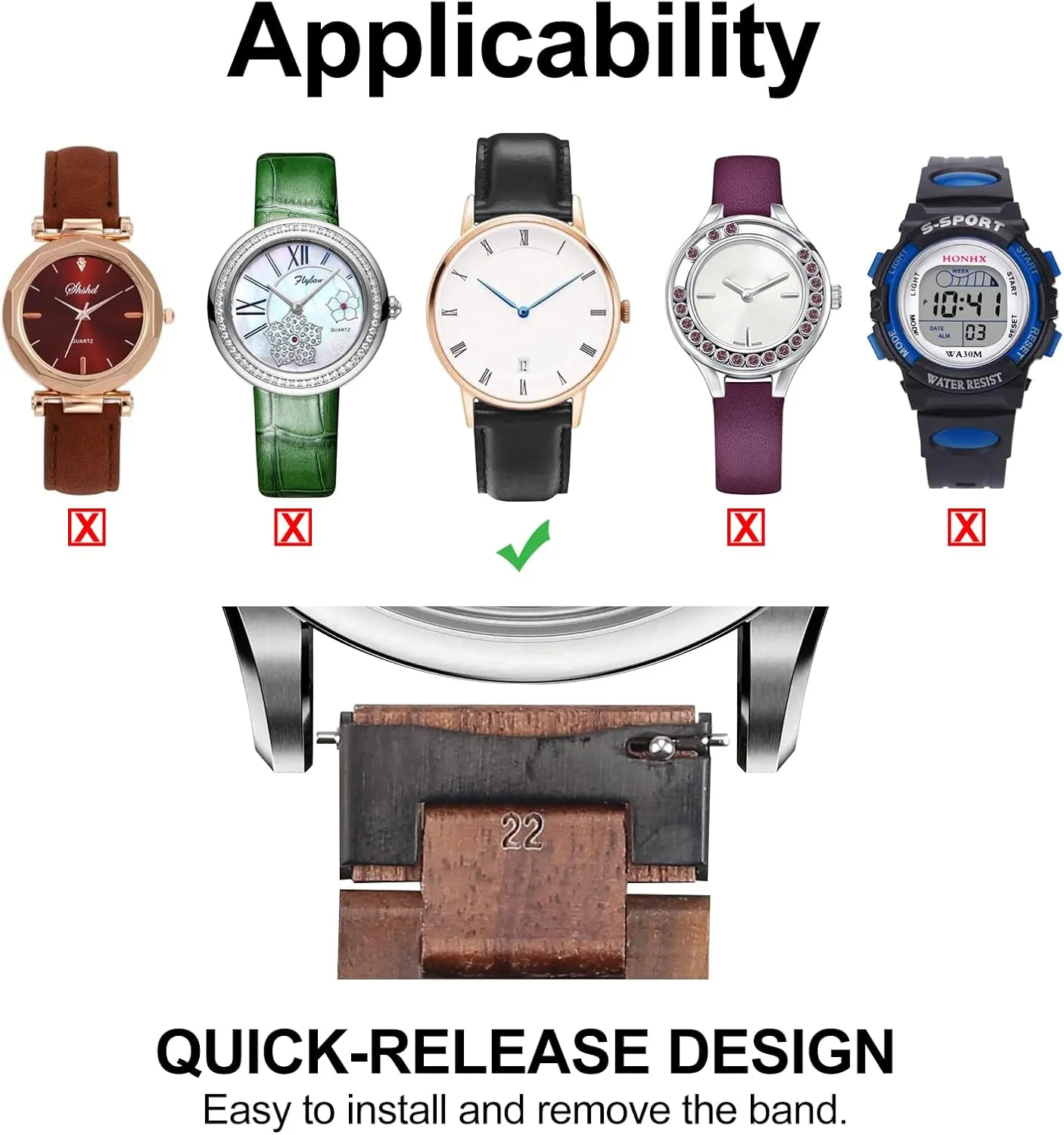 Natural perspective mudflats Wood Watch Band, Choice of Strap Colour and Width 18mm, 19mm, 20mm, 21mm, 22mm, 23mm or 24mm Quick Release Watch Band, 