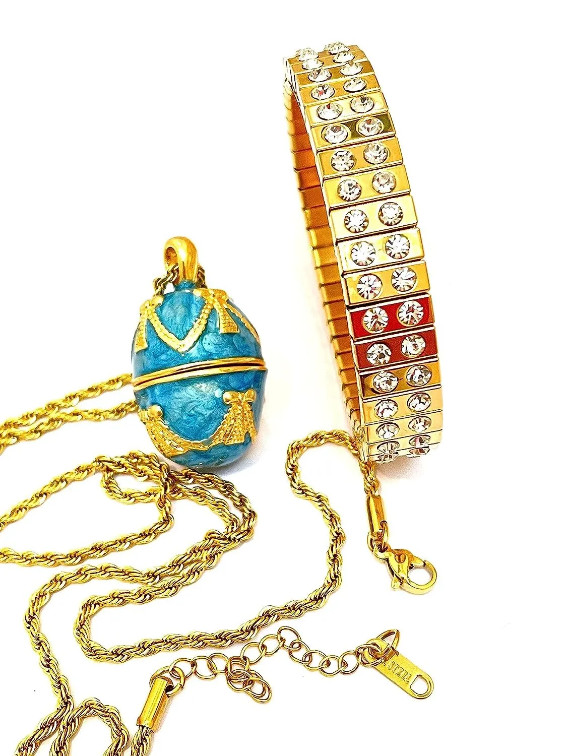 Necklace Locket Pendant Jewelry & 24k GOLD Austrian Crystal Diamond Bracelet Engagement Bridal Shower gift HANDMADE Luxury Faberg?? egg SET Something blue integrity embrace for the bride on her Wedding day Faberge Egg 