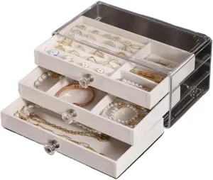Necklace Watch Velvet Box Jewelry Storage Box closet Jewelery Box(White) Jewelry Box New Convenient Three-layer Three-drawer Jewelry Box Earring Ring 