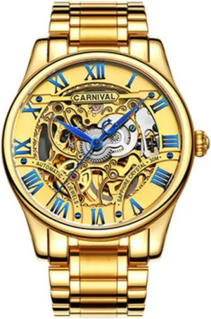 needlework fare Steel Men's Watch Automatic Mechanical Waterproof Gold Wrist Watches MASTOP Luxury Hollow Out Stainless 