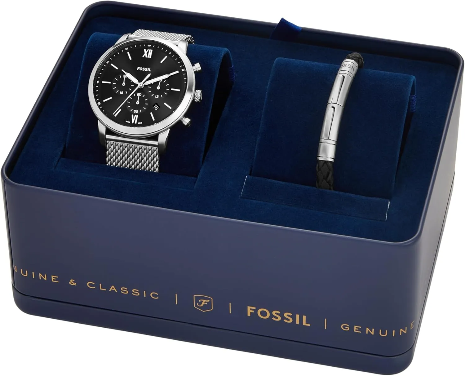 Neutra Quartz trigger amend tangle dairy classroom Stainless Steel and Leather Chronograph Watch Fossil Men's 