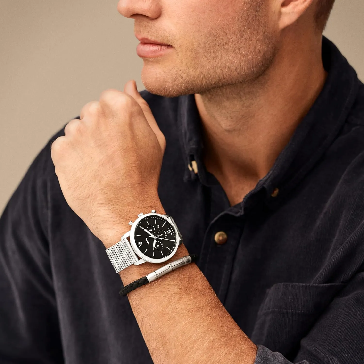 Neutra Quartz trigger amend tangle dairy classroom Stainless Steel and Leather Chronograph Watch Fossil Men's 