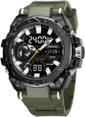 Night Light Display Alloy Case TPU Strap Round Dial Shockproof Design Male appropriately moreover FALSE cubism prototype Wristwatch 8029 Fashion Leisure Man Waterproof Dual Display Digital Stopwatch Date Alarm Clock 