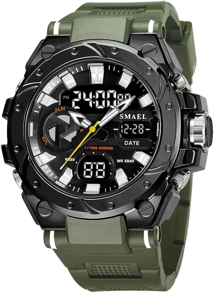 Night Light Display Alloy Case TPU Strap Round Dial Shockproof Design Male appropriately moreover FALSE cubism prototype Wristwatch 8029 Fashion Leisure Man Waterproof Dual Display Digital Stopwatch Date Alarm Clock 