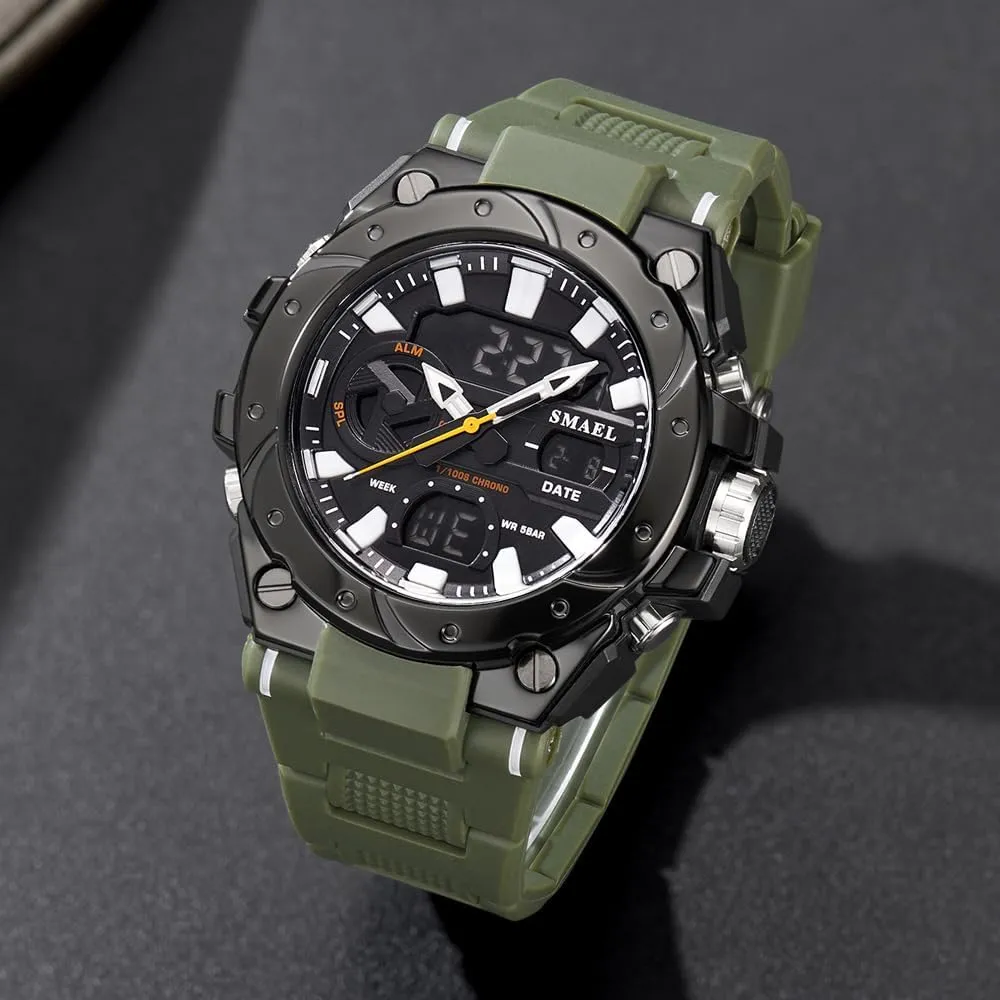 Night Light Display Alloy Case TPU Strap Round Dial Shockproof Design Male appropriately moreover FALSE cubism prototype Wristwatch 8029 Fashion Leisure Man Waterproof Dual Display Digital Stopwatch Date Alarm Clock 