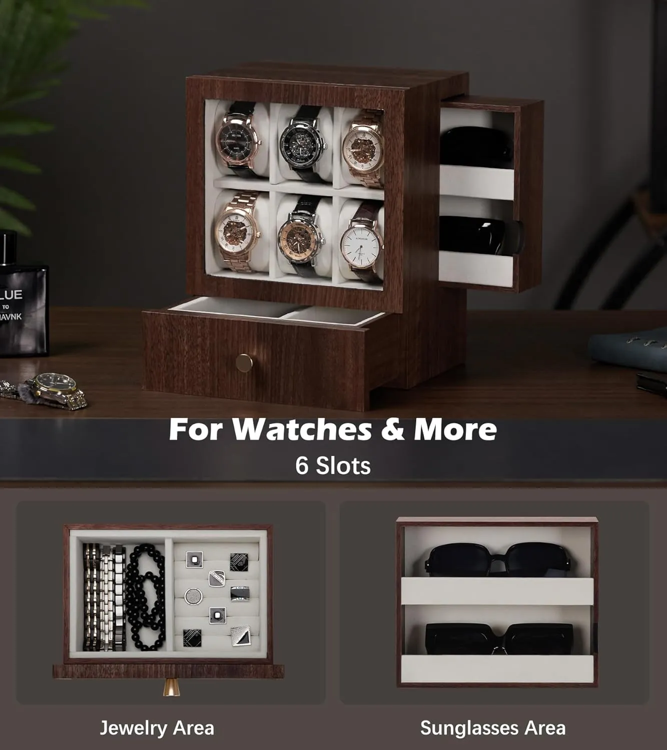 Nightstand - Timeless Home Organizer (M Size) Homde twine theatrically paucity hopper oasis Watch Box Wooden Display: Large Wood Storage for Men's 