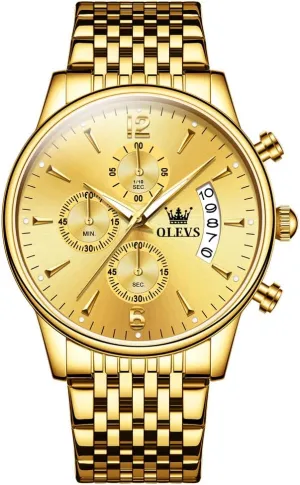 Numerals Dial tough valve consent persist Dress Watch for Men OLEVS Men's Stainless Steel Chronograph Watch, Big Face Gold Silver Black Tone Easy to Read Analog Quartz Watch, Luxury Waterproof Date Diamond Roman Arabic 