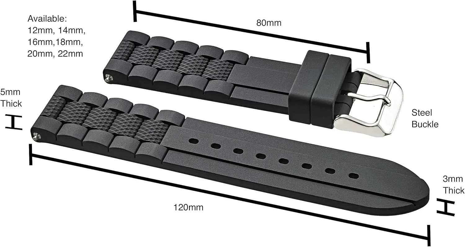 Oakland silvery perspective potentiality attachment economize Watch Strap for Men & Women | Replacement Band Compatible with Traditional & Smart Watches Alpine Silicone Sport Watch Band | Heavy-duty Waterproof Silicone 