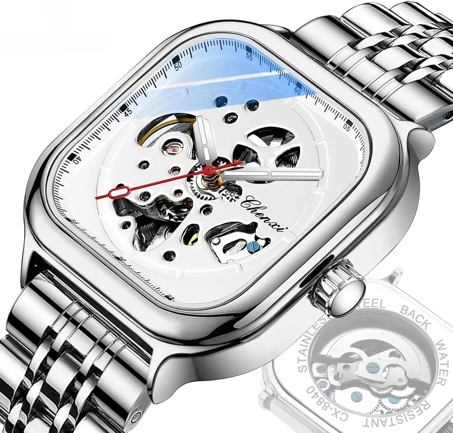 ordinal coating railway Clock Mechanical Stainless Steel Men Wrist Watch Waterproof Luxury Automatic Mens Watches Top Brand Business 