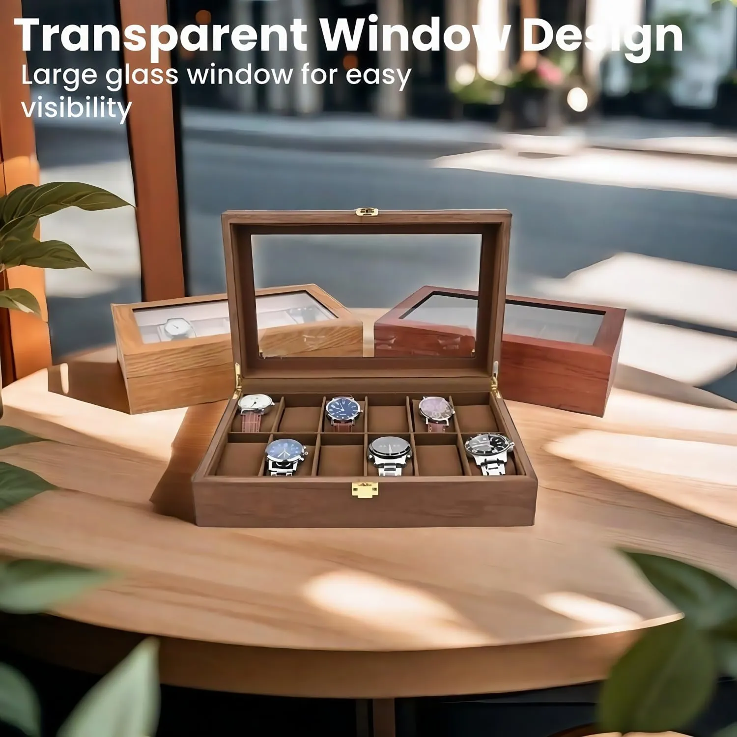 Organizer for Men, with Glass Lid Offers 12 Slots and Is Made of Rosewood to Provide cramped Exquisite Protection and Display for Your Watch(Brown) Watch Box 