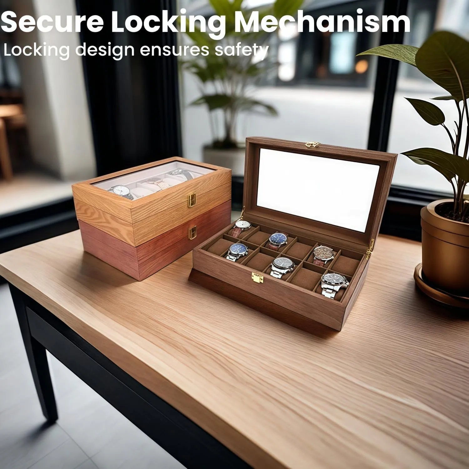Organizer for Men, with Glass Lid Offers 12 Slots and Is Made of Rosewood to Provide cramped Exquisite Protection and Display for Your Watch(Brown) Watch Box 