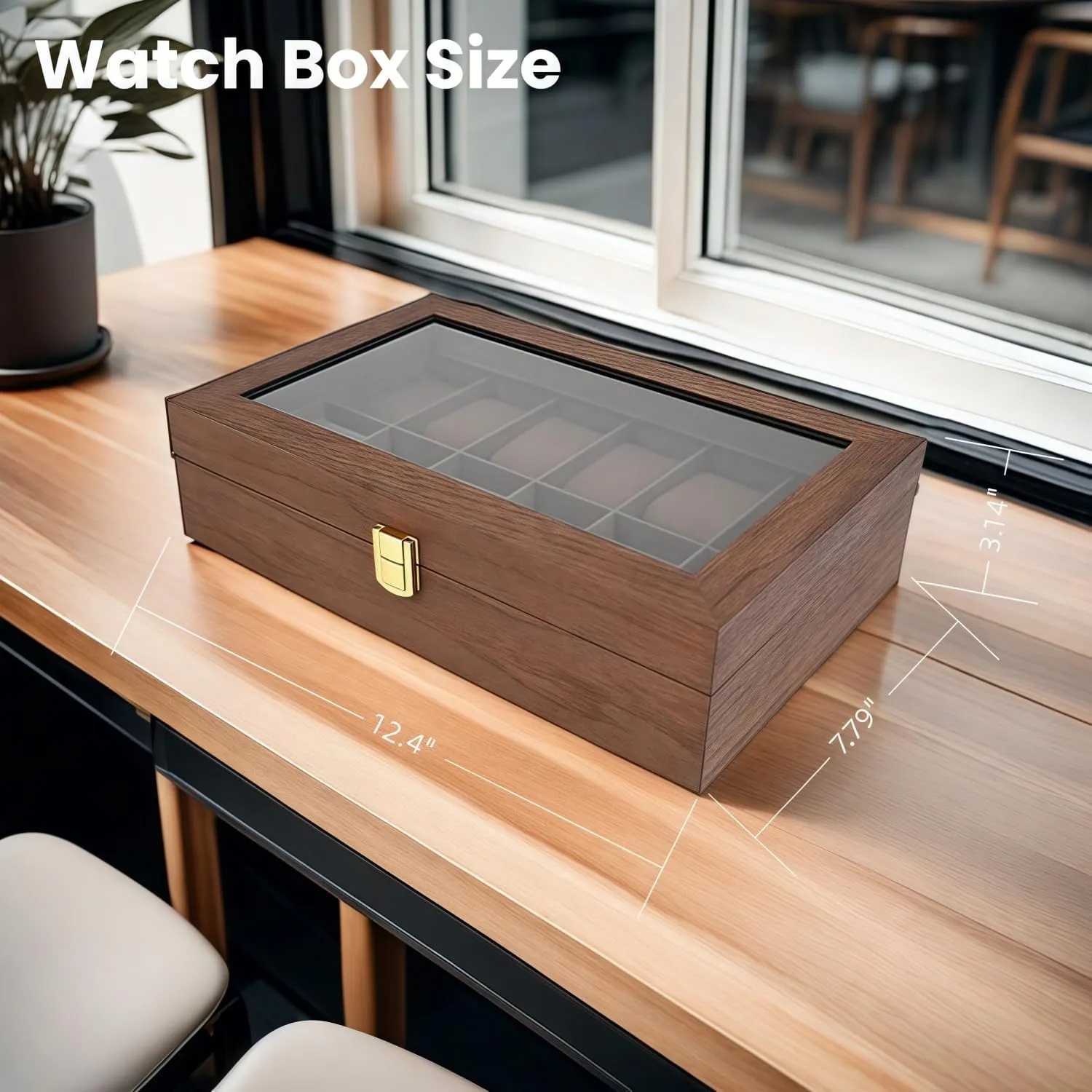 Organizer for Men, with Glass Lid Offers 12 Slots and Is Made of Rosewood to Provide cramped Exquisite Protection and Display for Your Watch(Brown) Watch Box 
