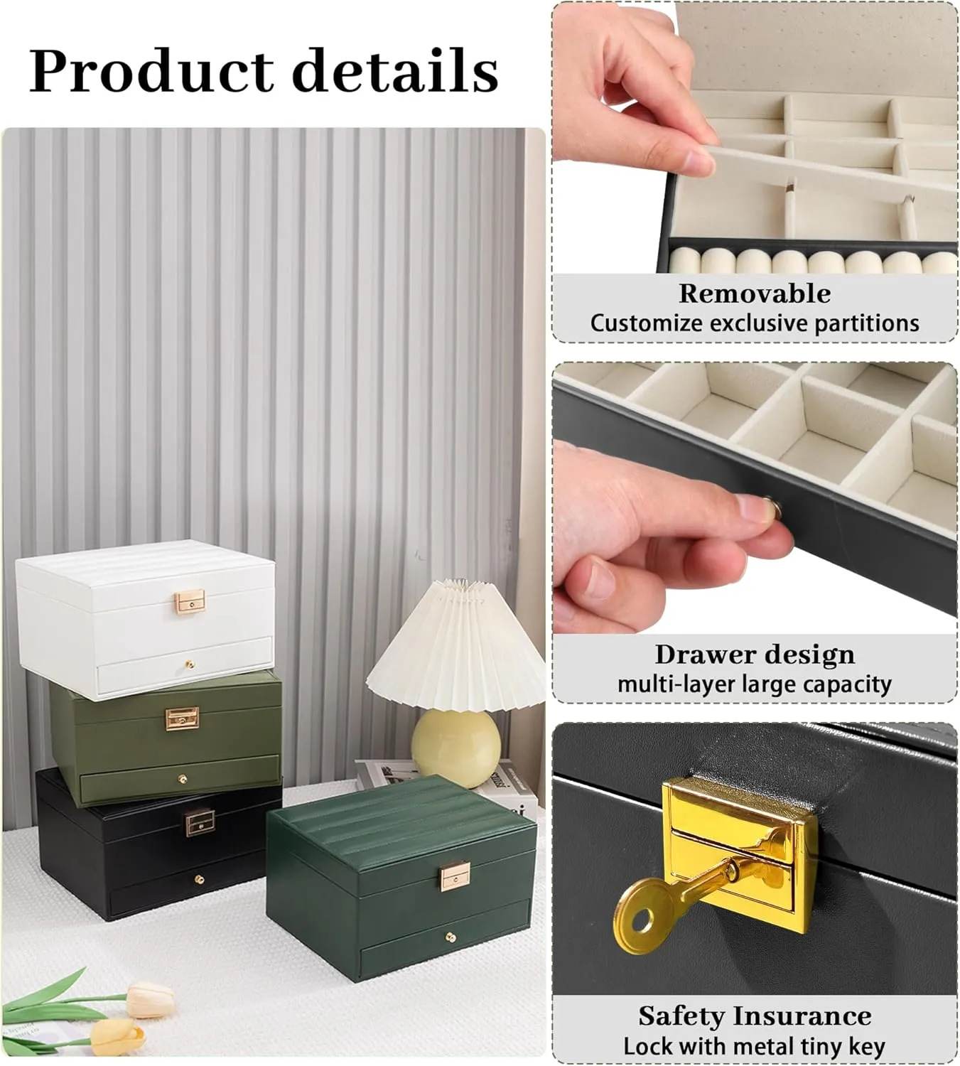 Organizer Storage Case with Lock,Travel Jewelry Organizer Box Display for Ideal Gift knife ammonia Earring Necklace Bracelet Ring Watches Jewelry Box for Women Girls, 3 Layers Large Jewelry 
