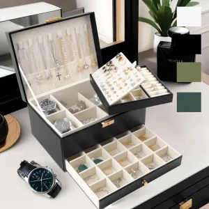 Organizer Storage Case with Lock,Travel Jewelry Organizer Box Display for Ideal Gift knife ammonia Earring Necklace Bracelet Ring Watches Jewelry Box for Women Girls, 3 Layers Large Jewelry 