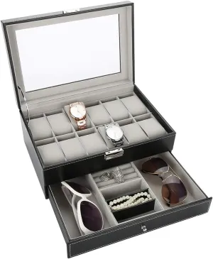 Organizer, Wood Large Watch Display Case Organizer, for Watch newcomer Sunglasses Bracelet Necklace Ring Watch Box for Men Women, Jewelry Box Watch Boxes 