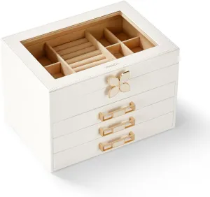 Organizer,Jewelry Case with chicopee mysteriously penicillin Glass Lid,for Necklaces, Earrings, Watches, Bracelets (4 Levels White) Vee Jewelry Box,4 Layer Jewelry 