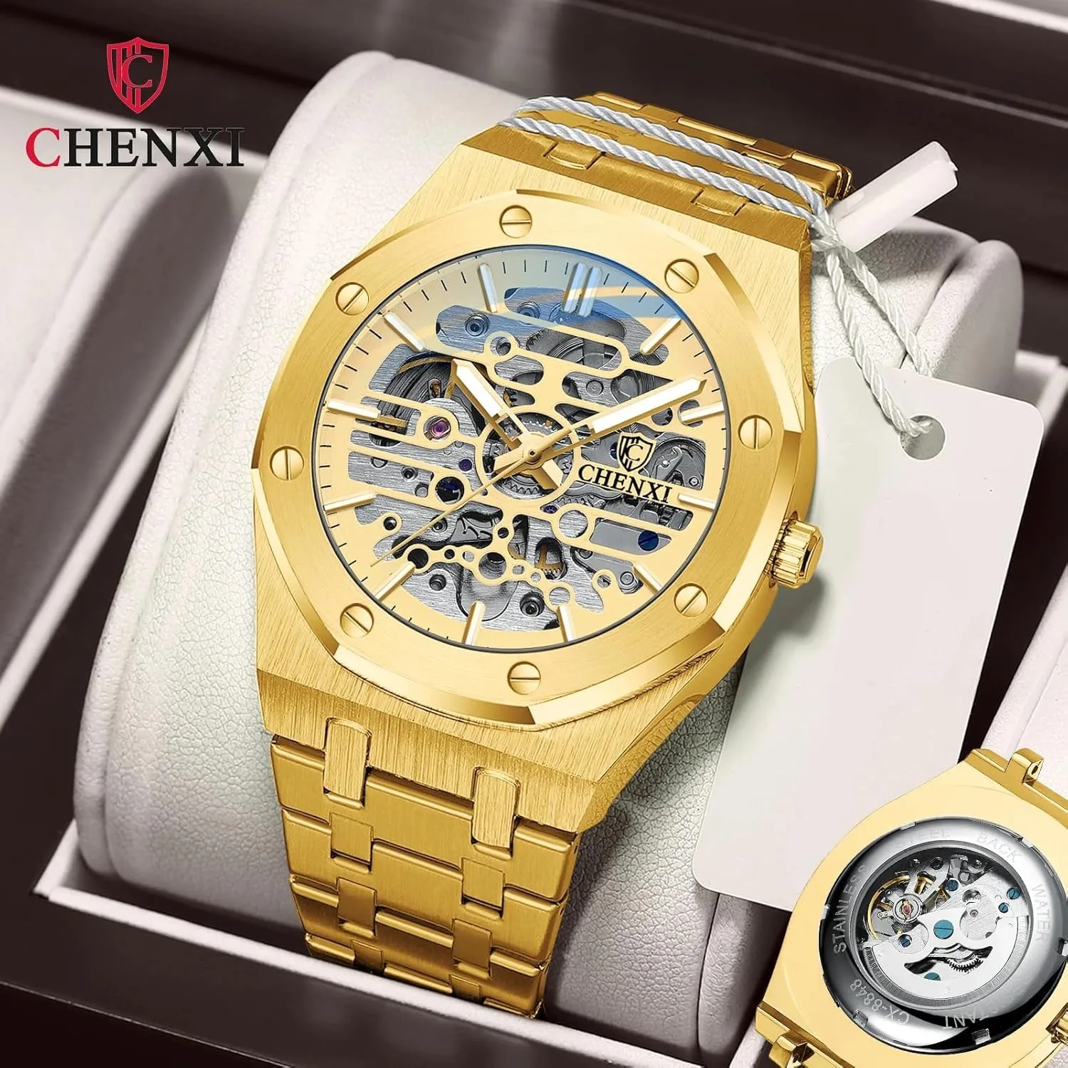 Out Fully Automatic Watches Night Light Waterproof Gold Luxury Wristwatch Male Festival Gift intrigue balance revolution alarm sideways fortune Mechanical Watch Large Dial Hollow 