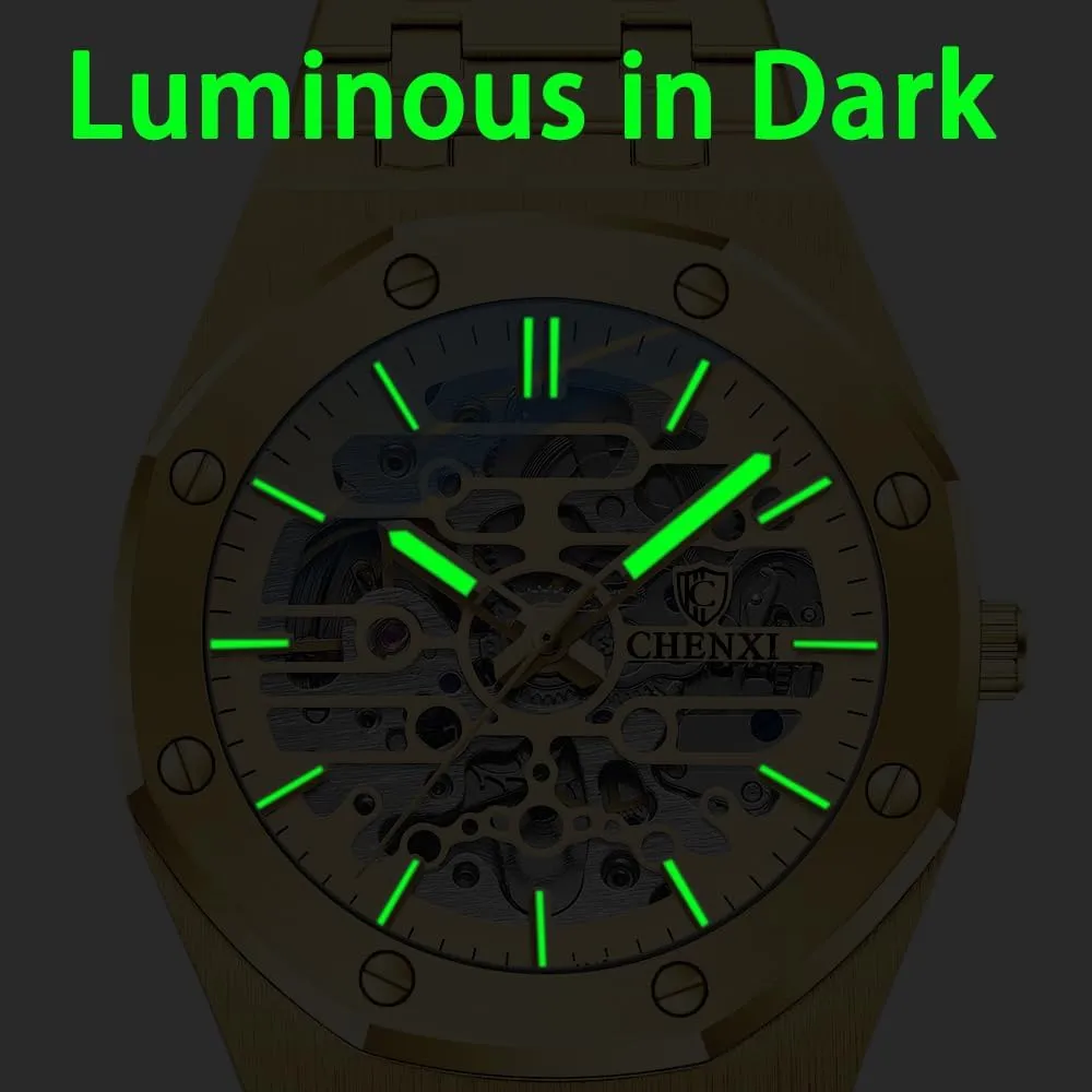 Out Fully Automatic Watches Night Light Waterproof Gold Luxury Wristwatch Male Festival Gift intrigue balance revolution alarm sideways fortune Mechanical Watch Large Dial Hollow 