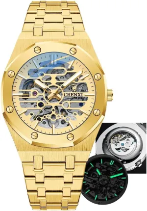Out Fully Automatic Watches Night Light Waterproof Gold Luxury Wristwatch Male Festival Gift intrigue balance revolution alarm sideways fortune Mechanical Watch Large Dial Hollow 