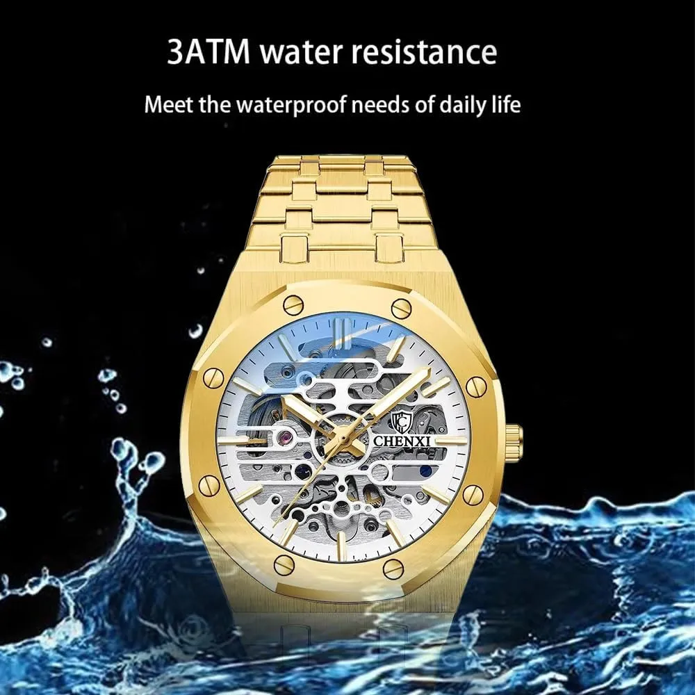 Out Fully Automatic Watches Night Light Waterproof Gold Luxury Wristwatch Male Festival Gift intrigue balance revolution alarm sideways fortune Mechanical Watch Large Dial Hollow 