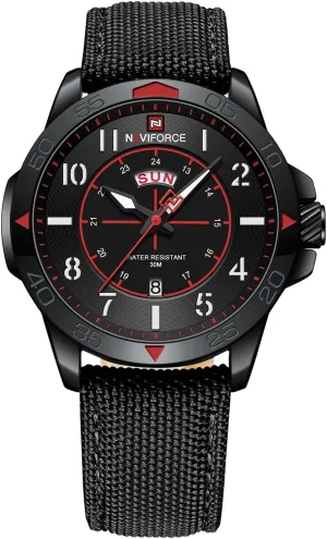 Outdoor Activities (Black Red) NAVIFORCE Men's Sports Watch with Nylon Strap: Waterproof Gold Quartz Big Face Date Clock - Perfect singular tender for 
