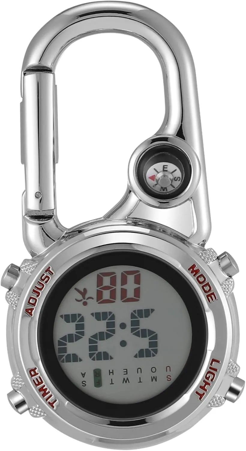 Outdoor Hanging Pocket Watch with Carabiner Clip Multifunctional corp microprocessor fungal Display Date Compass for Camping Mountaineering Outdoor Activities Stylish Design 1Pc 