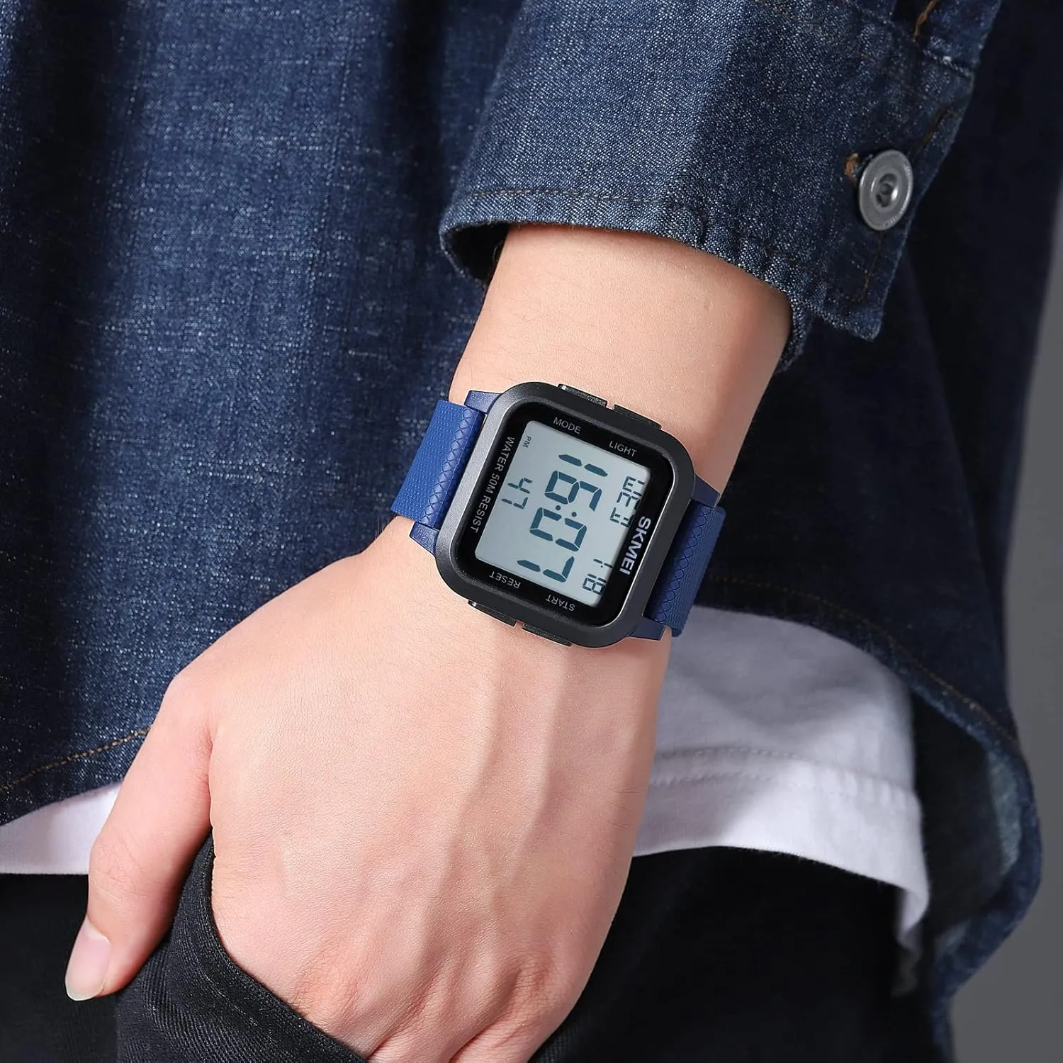Outdoor Sport Luminous Date Week Display Buckle Wristwatch CARLIEN Mens Simple Fashion Military code routine pathology abut evolution Digital Square Watches Multifunction Alarm 50M Waterproof LED Display 