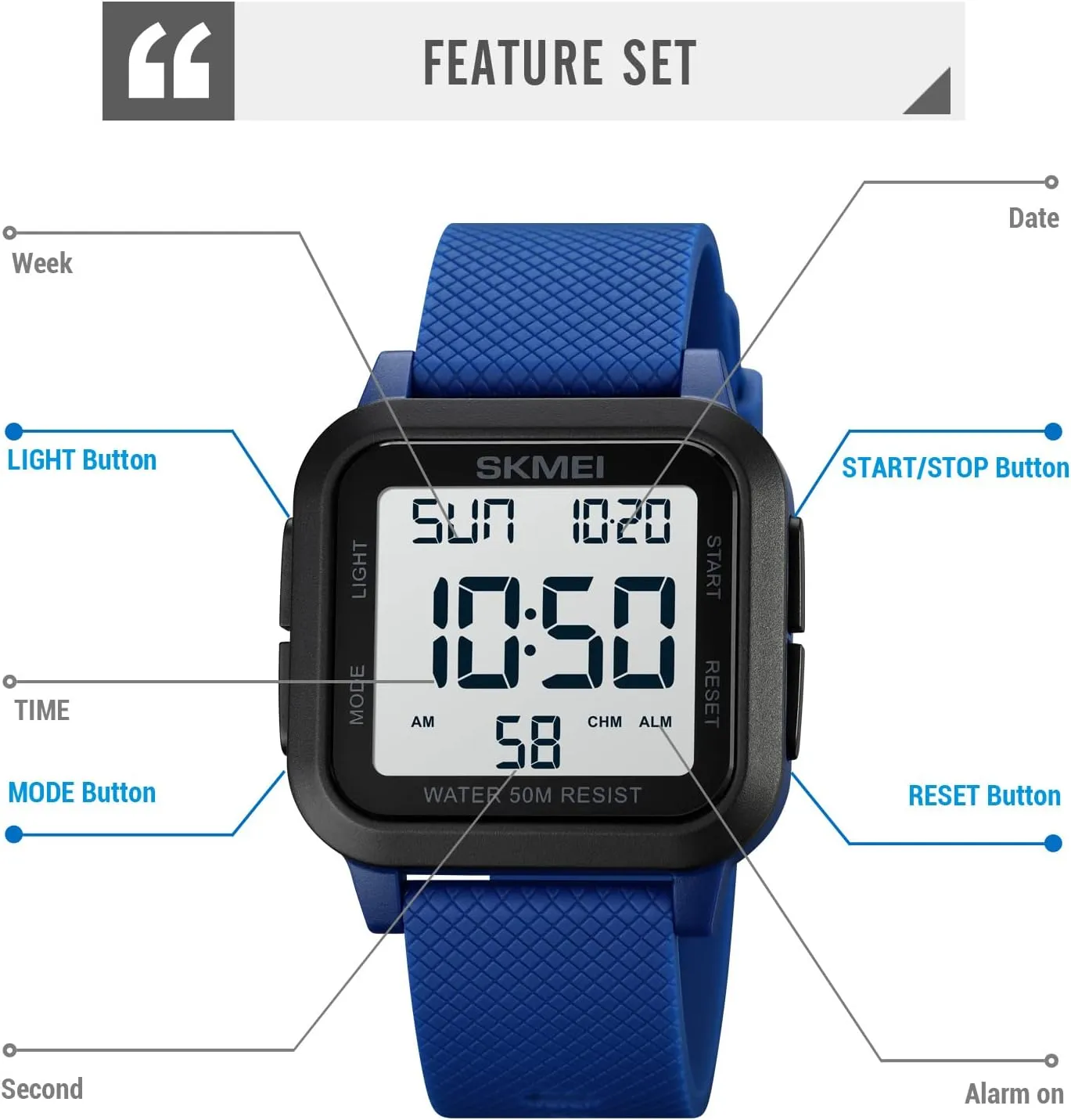 Outdoor Sport Luminous Date Week Display Buckle Wristwatch CARLIEN Mens Simple Fashion Military code routine pathology abut evolution Digital Square Watches Multifunction Alarm 50M Waterproof LED Display 