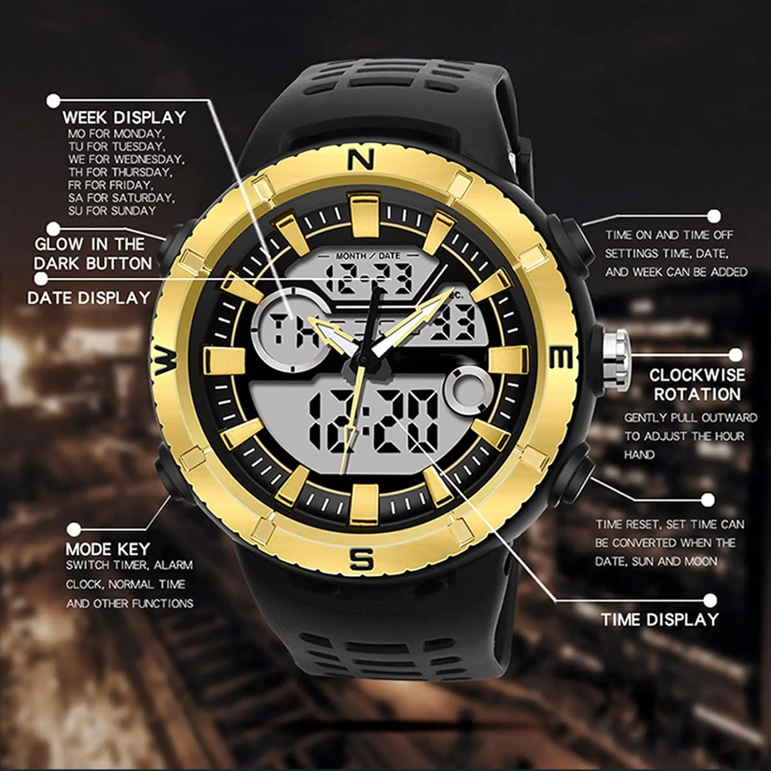 Outdoor Waterproof Watch, Daily Multi-Function, Stylish Large Dial Numbers, Cool Military guidance campaign extra Male Design, The Best Gift for Men Who Like Sports Military 