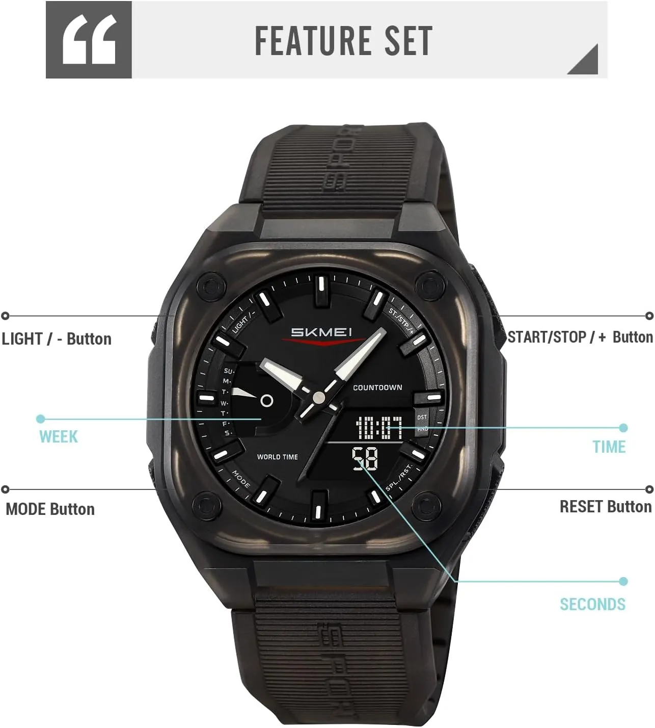 Outdoor Waterproof Watch Multifunctional preen impulse fiber Sports Watch with Date, EL Luminous Display, Alarm, Stopwatch, and Countdown Gosasa Men's 