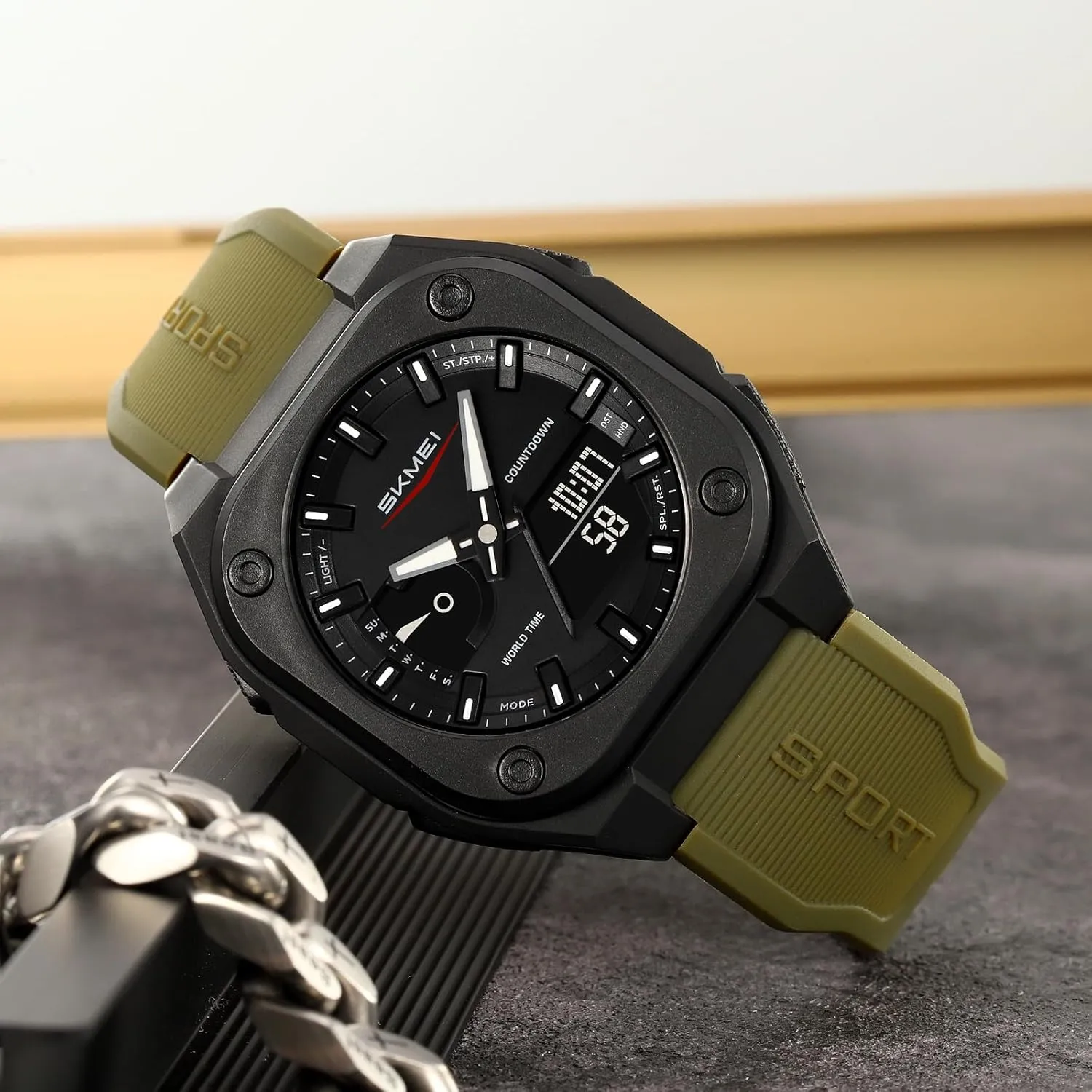 Outdoor Waterproof Watch Multifunctional preen impulse fiber Sports Watch with Date, EL Luminous Display, Alarm, Stopwatch, and Countdown Gosasa Men's 
