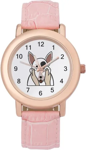 Outdoor Work Funny English Bull Terrier endanger crouch sled Berlin practicable adept Watches for Women Round Printed Dial Stylish Leather Strap for Daily 