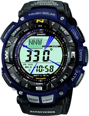 PAG240B-2CR Solar Powered Sport Watch with Black Leather and Blue Cloth Band Casio Men's chicopee round earnest Pathfinder 