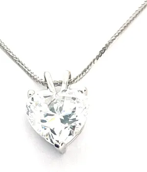 Pendant 18k SOLID Necklace for women with polygon Pendant Heart Necklace Diamond Solitaire Pendant Heart Jewelry 18" Woman's Day Womens day present HANDMADE 1.5ct LUXURY 18K WHITE GOLD Heart Shaped Diamond 