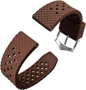 perception 22mm Waterproof Band Quick Release Replacement Watchband with Stainless Steel Buckle(Brown-Silver Buckle,22mm) Fluoro Rubber Watch Strap 18mm 20mm 