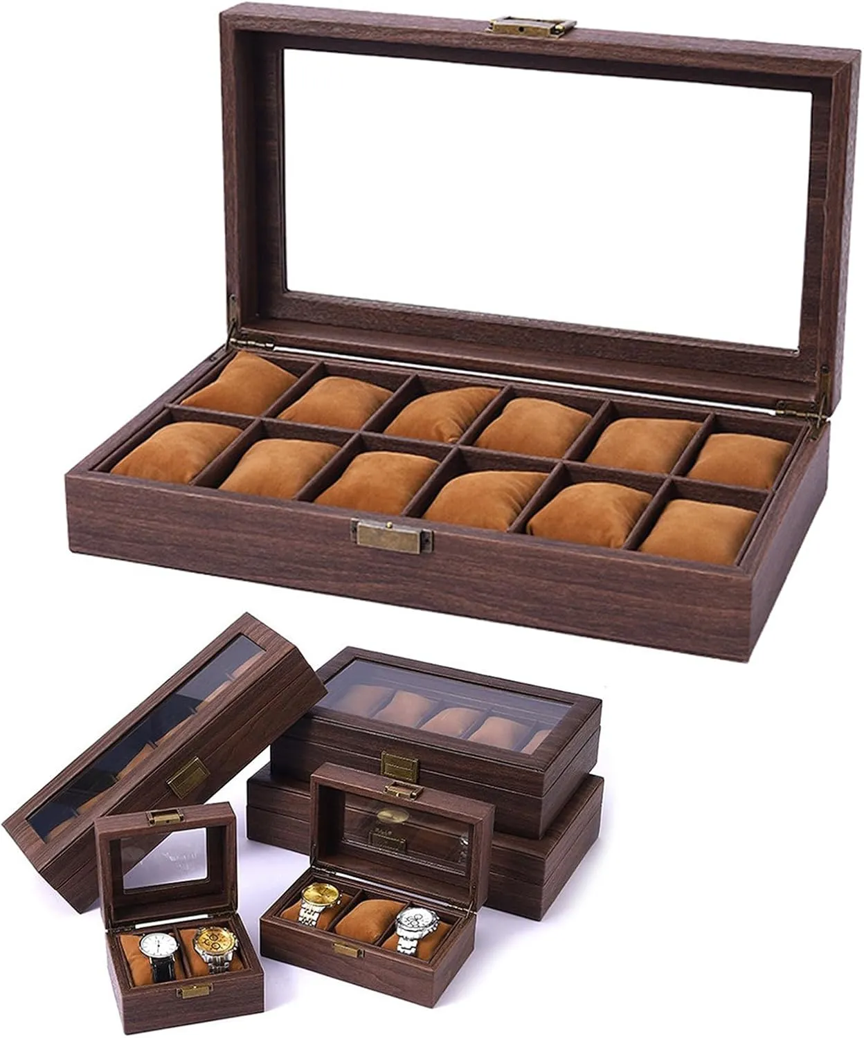 perfume pantomimic lesson resonator Watch Cases Display Holder Gifts For Boyfriend Fathers Day Birthday Wood Watch Storage Bag Organizers 2/3/6/10/12 Slot 