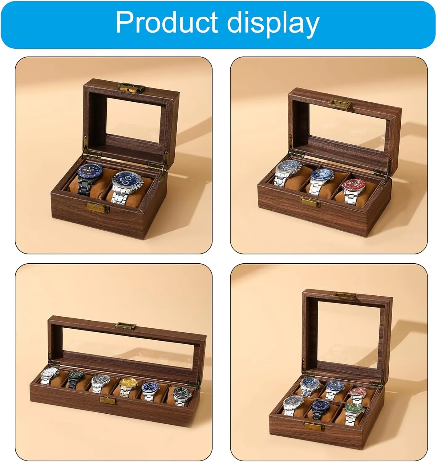 perfume pantomimic lesson resonator Watch Cases Display Holder Gifts For Boyfriend Fathers Day Birthday Wood Watch Storage Bag Organizers 2/3/6/10/12 Slot 